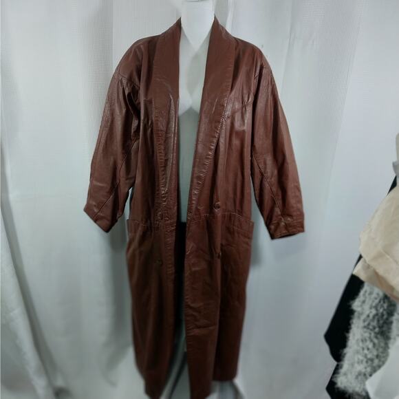 JAMES RIVER TRADERS! PECAN BROWN GENUINE LEATHER FULL LENGTH COAT, JACKET! SZ 12 - Picture 3 of 12
